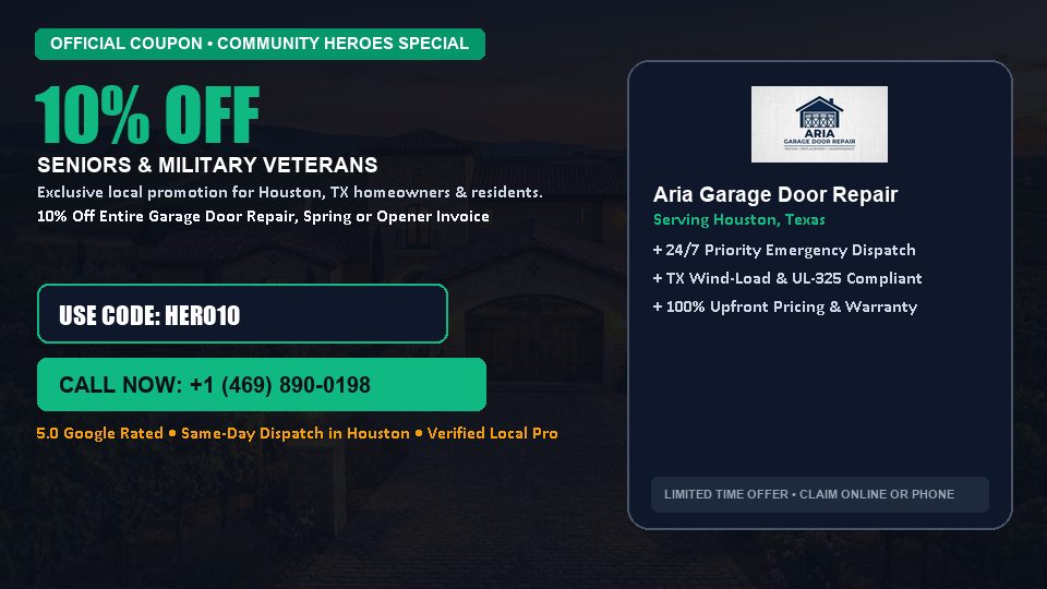 Aria Garage Door Repair 10% OFF Seniors & Military Veterans in Houston, TX